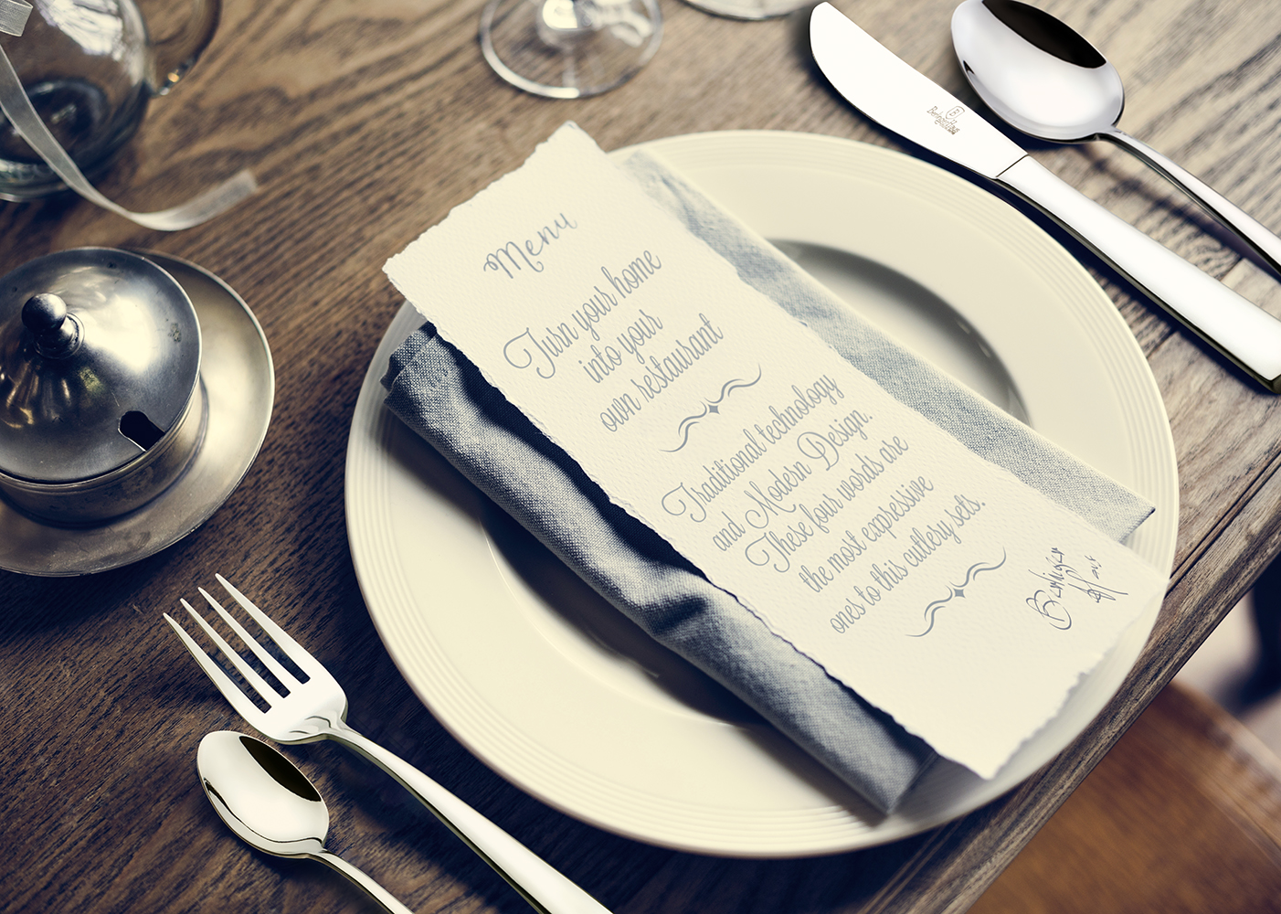 Elegant Restaurant Table Setting Service for Reception with Menu